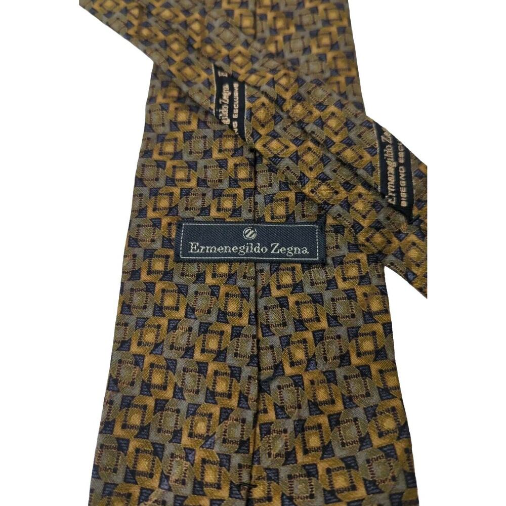 Ermenegildo Zegna Men's‎ Gold & Blue Geometric Silk Necktie 54.5"x 4 " - Picture 4 of 5